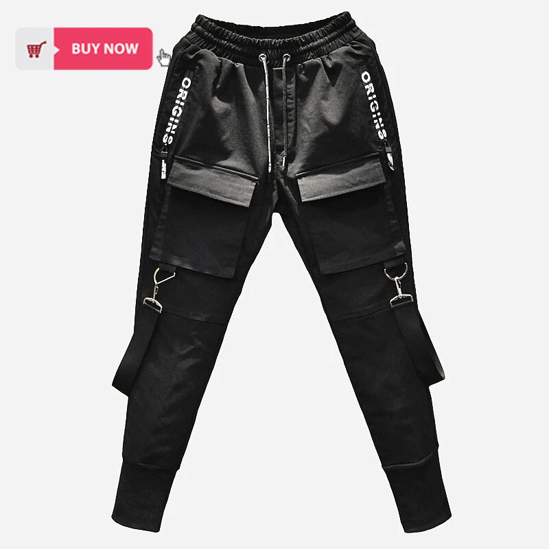 Streetwear Harajuku Pants Multi Pocket Slim Elasticity Harem Jogger Pants Ribbon Cargo Tootsies Singer Costume