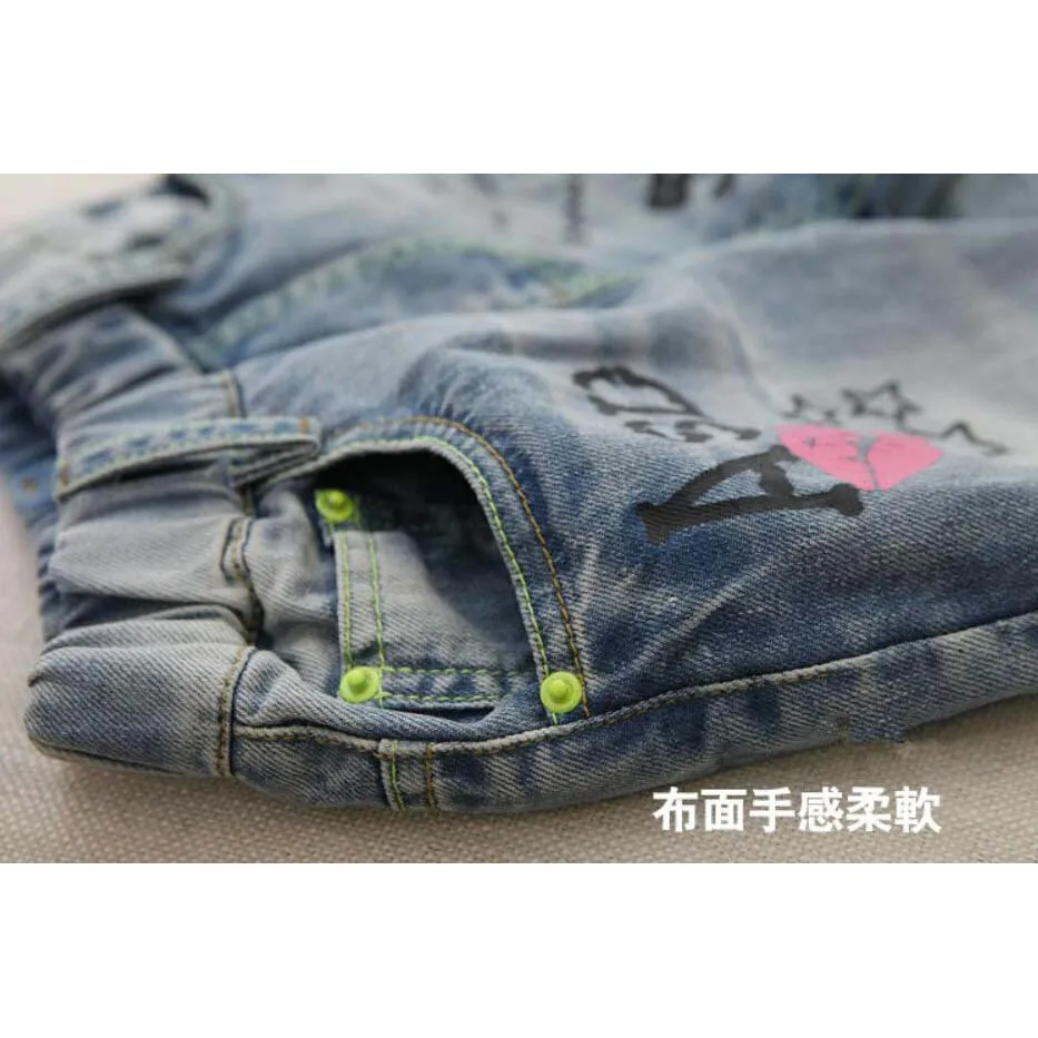 Весенние джинсы для девочек детские хлопковые длинные брюки модные летние с