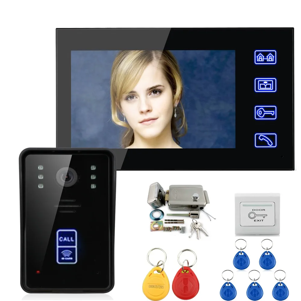 SmartYIBA 7 &quotцветной Hands Free видео дверной телефон замок система комплект с RFID