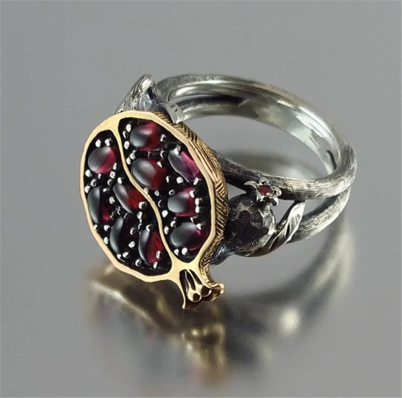2019 Hollow Garnet Vintage Rings Dark Red Oval Cut Solid Engagement Rattan Fruit Stone Punk Ring For Women Jewelry Accessories | Украшения