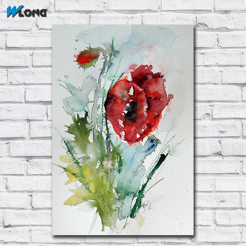 

Wlong Fashion Printing Oil Painting Ink Art Poppy colorful Wall Art Canvas Print Pictures For Living Room And Bedroom