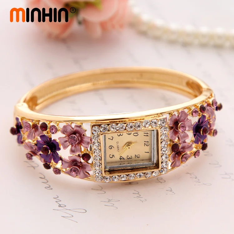 Женские наручные часы MINHIN 5 цветов золотистого цвета с цветком кварцевые часы|watch