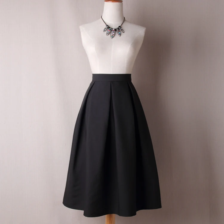 

Women Vintage Skirt For 2019 Spring Fashion Pleated High Waist Elegant Retro Skirts Plus Size Ladies A Line Black Saias