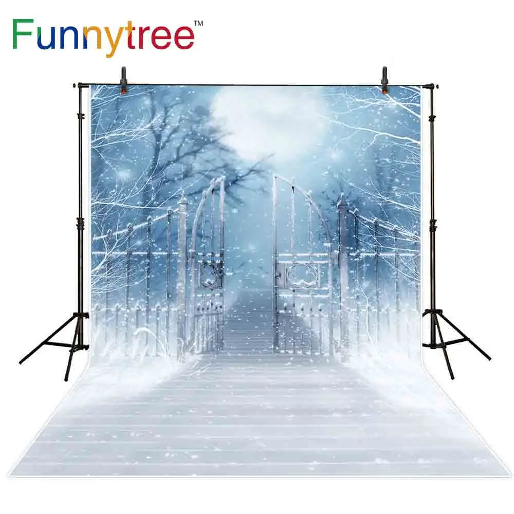 Фотостудия Funnytree с железными воротами снегом холодной зимой лестницей боке луной