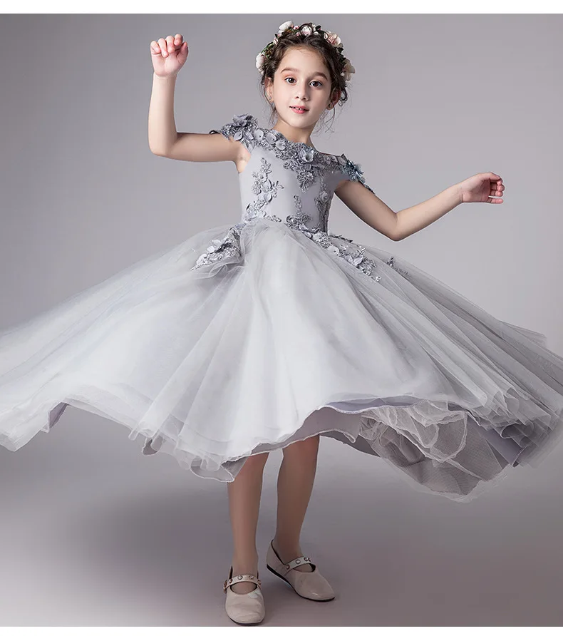 Серые платья для невесты H & S с цветочным принтом свадьбы детского дня рождения