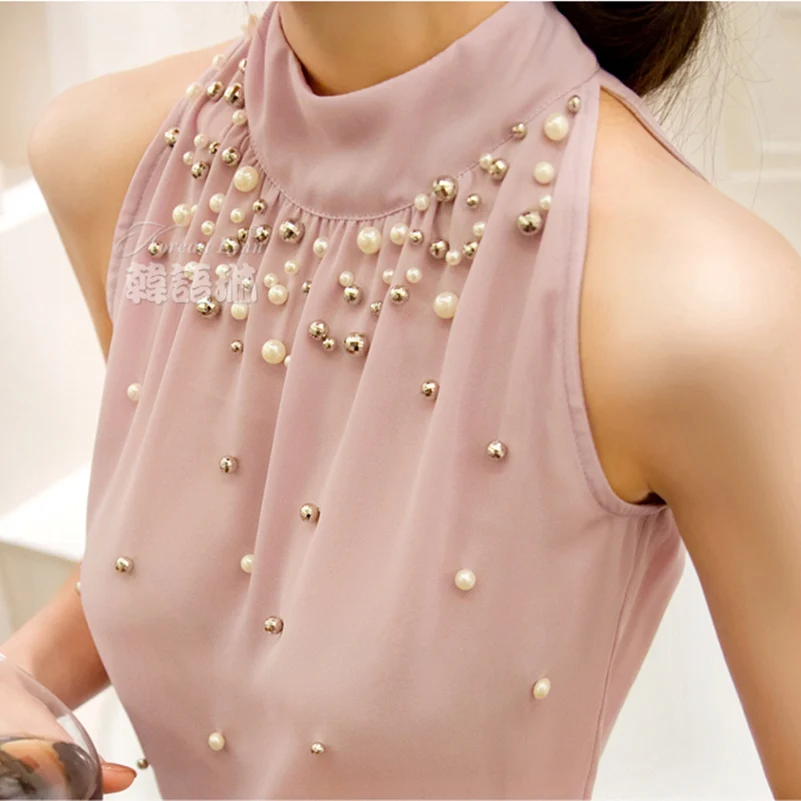 HLGO Women Korean summer sweet strapless halter neck thin fashion sexy chiffon shirt |