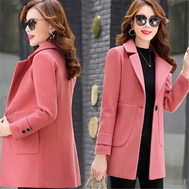 Новое осенне-зимнее шерстяное пальто женская куртка с отложным воротником