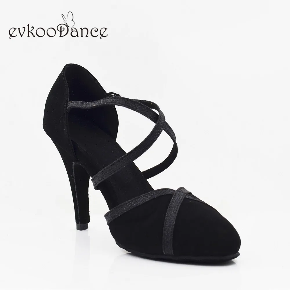 Размеры США 4-12 Zapatos De Baile туфли для латинских танцев Черный нубук с блестками