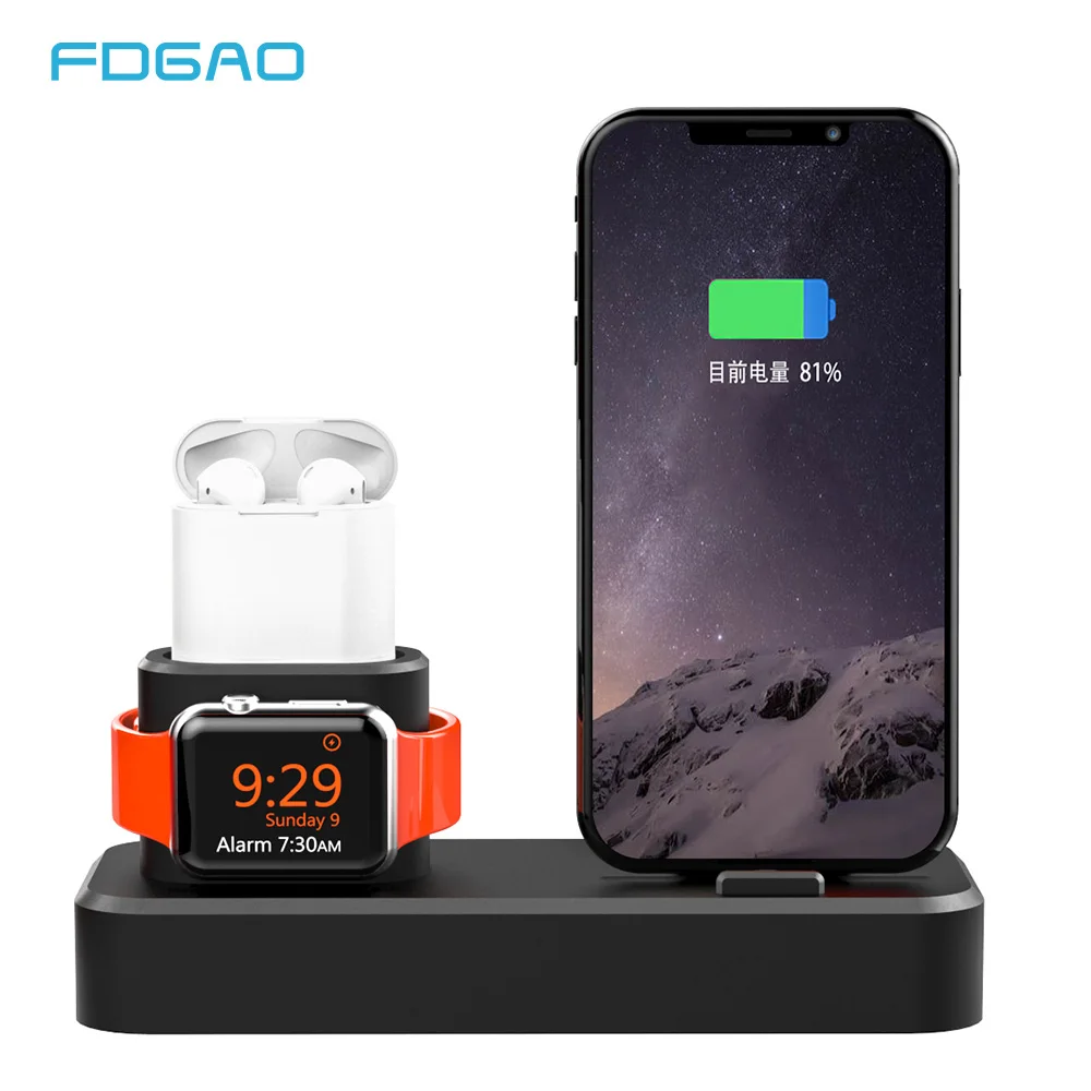 FDGAO 3 в 1 зарядная док станция для iPhone X XR XS Max 8 7 6S 6 Plus SE Apple Watch 4 2 Airpods зарядное