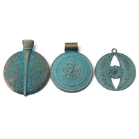 2pcs verdigris patina antique greek bronze patina flower round big charms pendant for diy jewelry pendant making finding