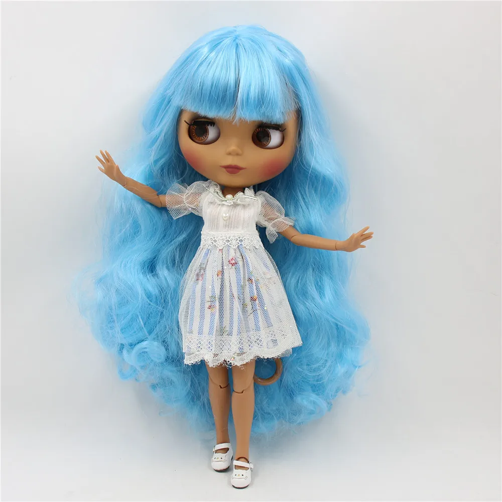 Кукла Blyth от ICY DBS черная кожа матовое лицо тело без одежды голубые волосы