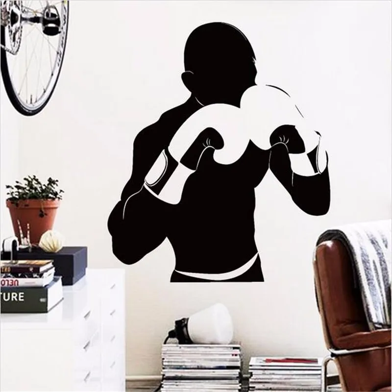 

Free Shipping diy Creative Arts Decoration Wall Stickers Vinyl boxing player Stickers removable home decor sports gym decor