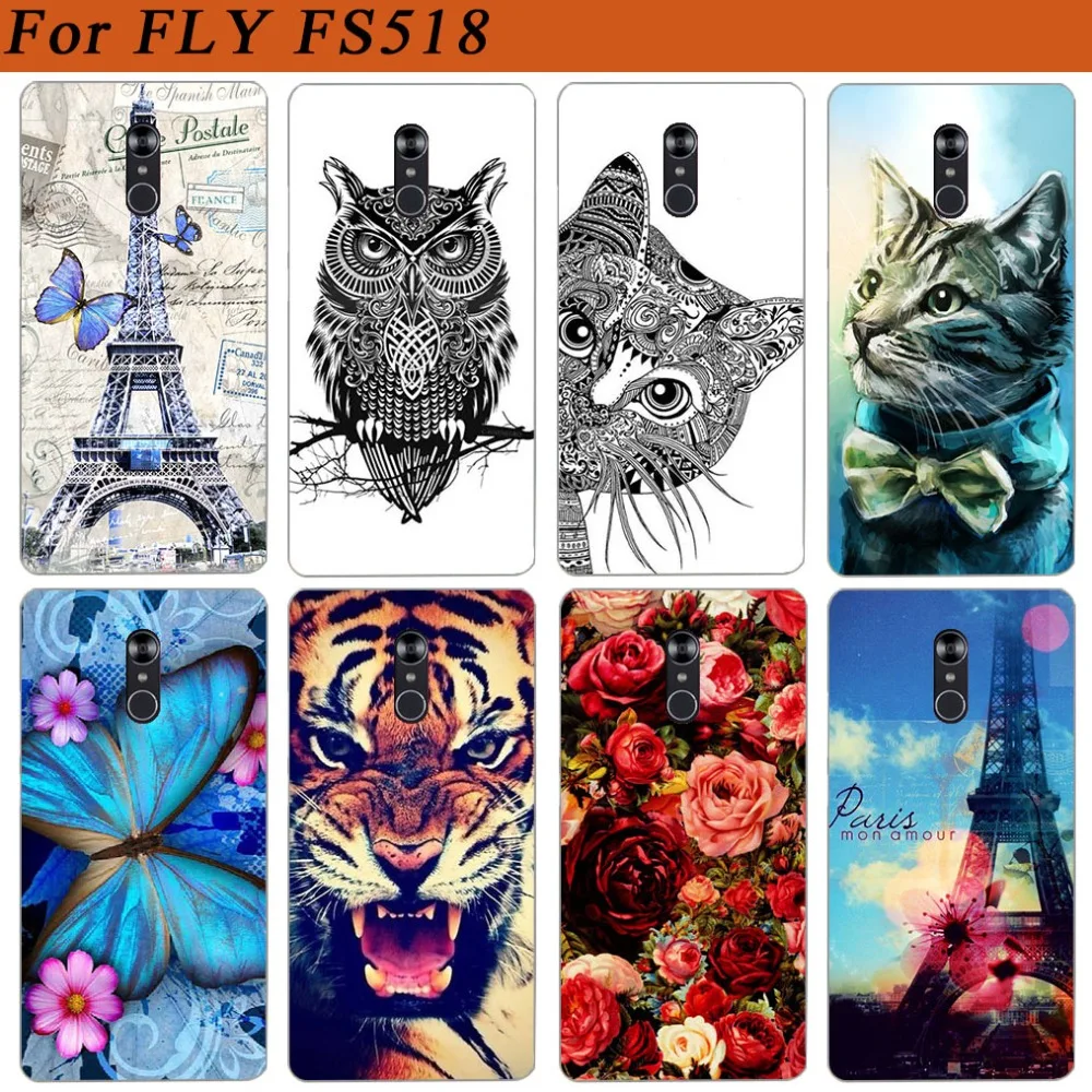 Чехол для Fly cirрус 13 FS518, мягкий чехол из ТПУ с рисунком цветного тигра, совы для Fly Fs518, 1 Fundas, прозрачный чехол для телефона