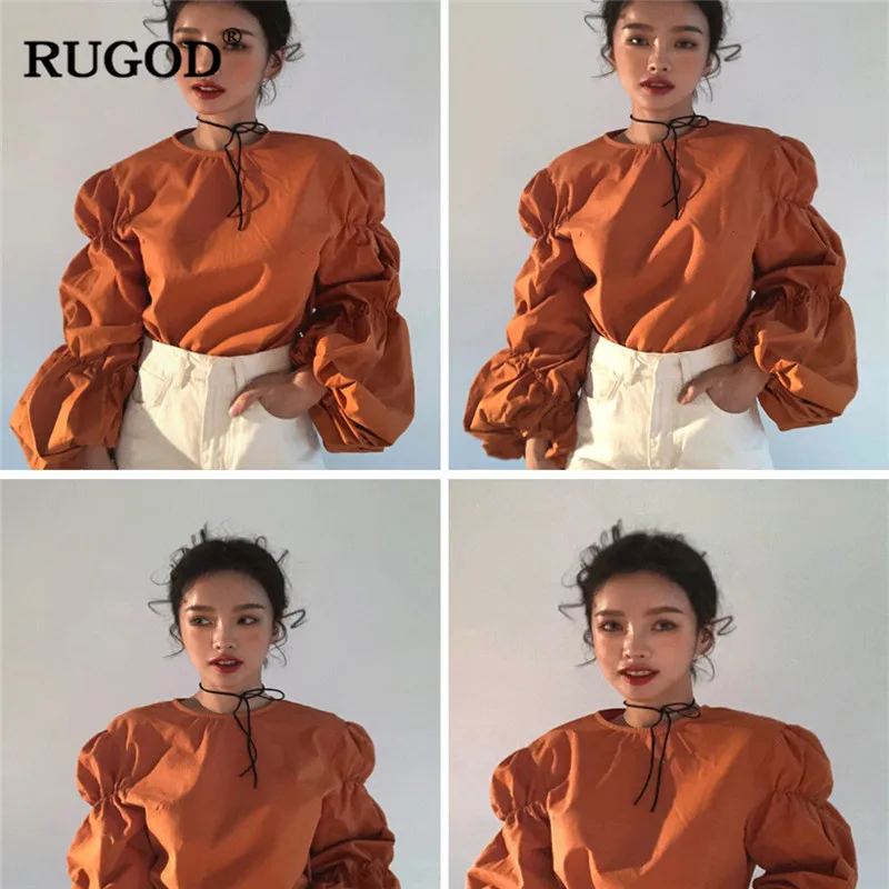 RUGOD/модные милые женские рубашки с пышными рукавами однотонная женская блузка