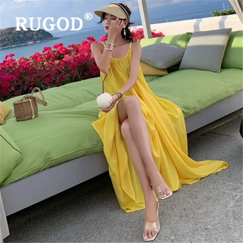 Женское платье на бретельках RUGOD летнее облегающее Свободное с открытой спиной и