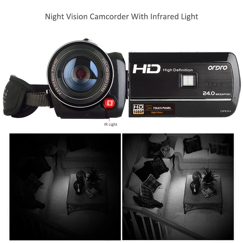 Ordro цифрового видео Камера hdv d395 инфракрасный Ночное видение видеокамера Wi Fi HD 1080 P
