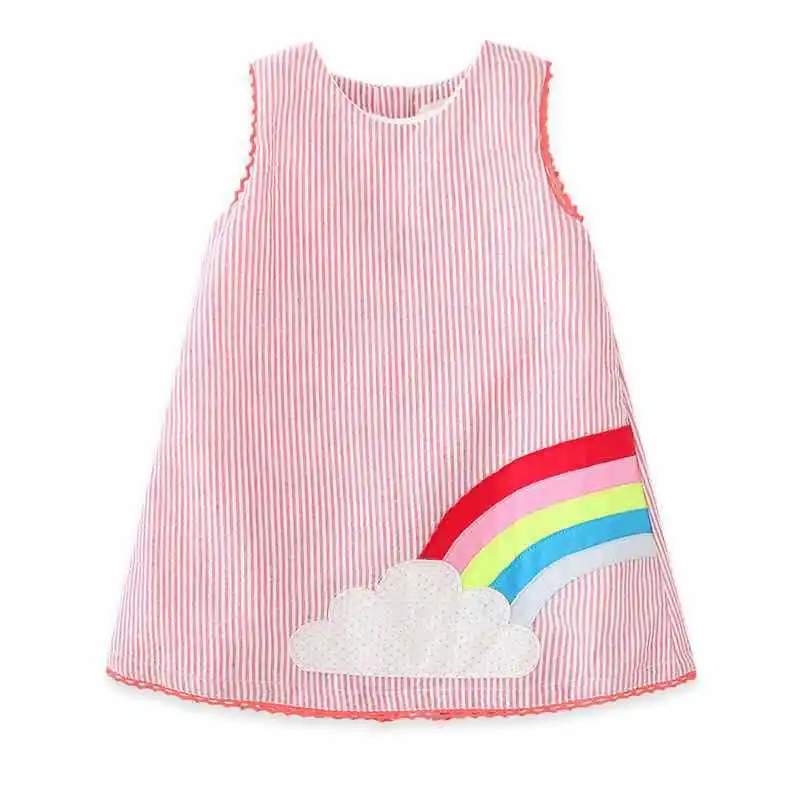 2019 Spring Summer Girls Sleeveless Dress Flaky Clouds Pinstripe Rainbow Single A -line Dresses Young Clothing | Детская одежда и