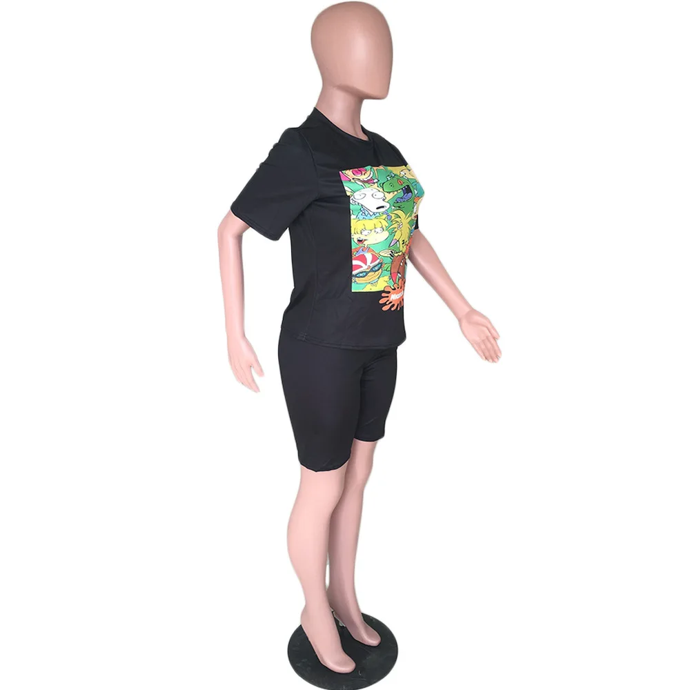 Спандекс Bangtan мультфильм женщин s двух частей SetsBodycon короткий комплект из 2 предметов летний женский спортивный костюм наряд женский костюм - Цвет: 594705531173