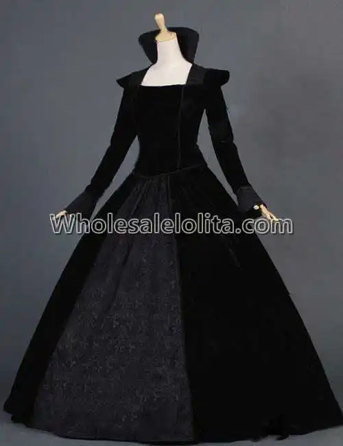 Королева возрождения Елизаветы I средневековый черный бархат Regal королевы платье