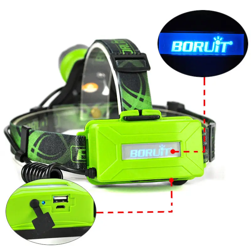 BORUIT B13 XM L2 светодиодный налобный фонарь с зумом 3 режима 5000 лм перезаряжаемый