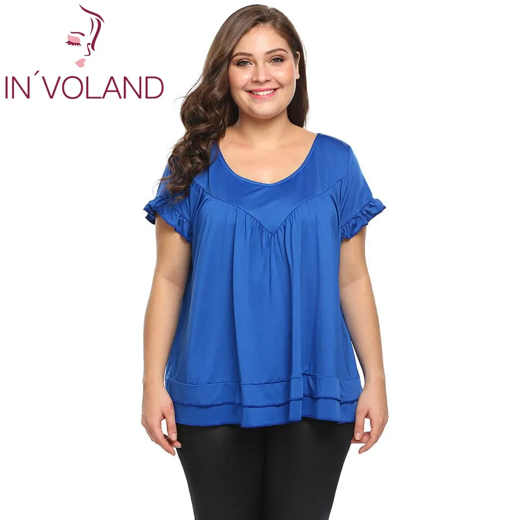 IN'VOLAND женские футболки топы плюс размер v-образный вырез короткий рукав