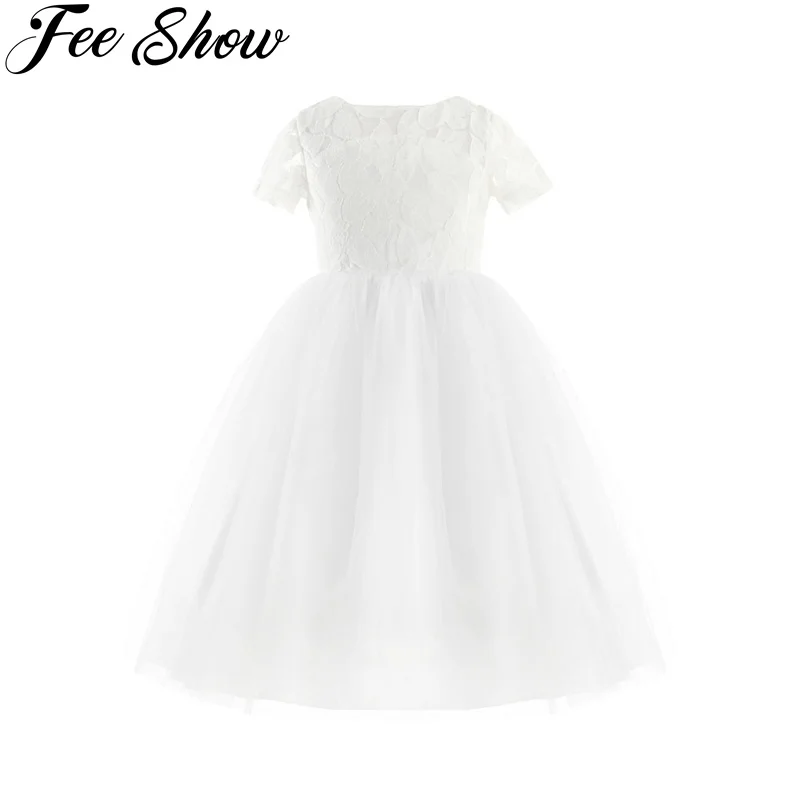 Платье для девочек с цветочным рисунком белое/цвета слоновой кости праздничное