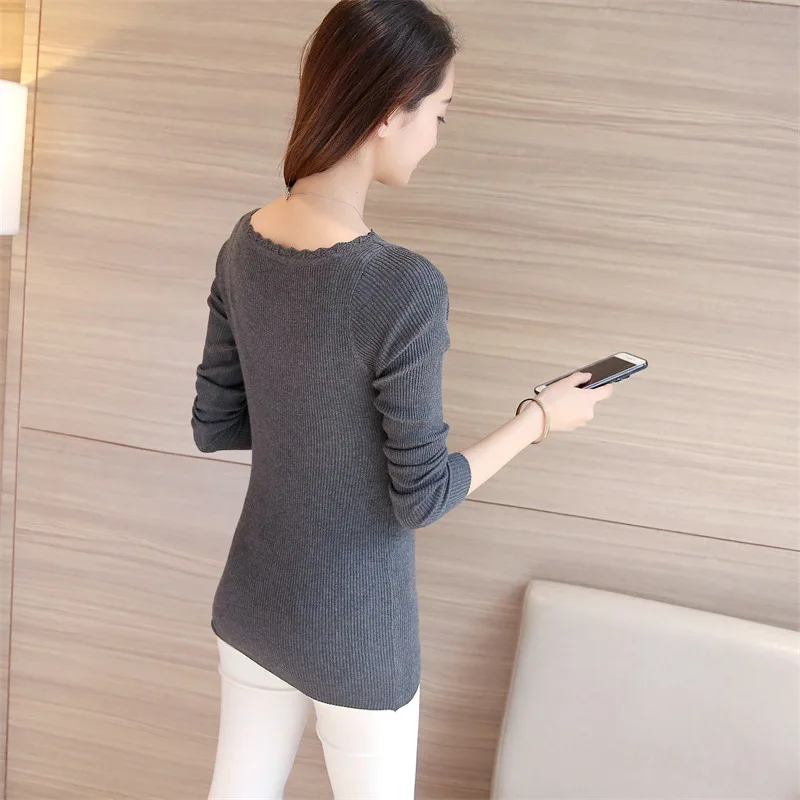 Women Pullover Sweater Mujer 2021 New Autumn Winter Casual Slash Neck Knitted Top Long Sleeve Sexy Lace Basic Sweaters | Женская одежда