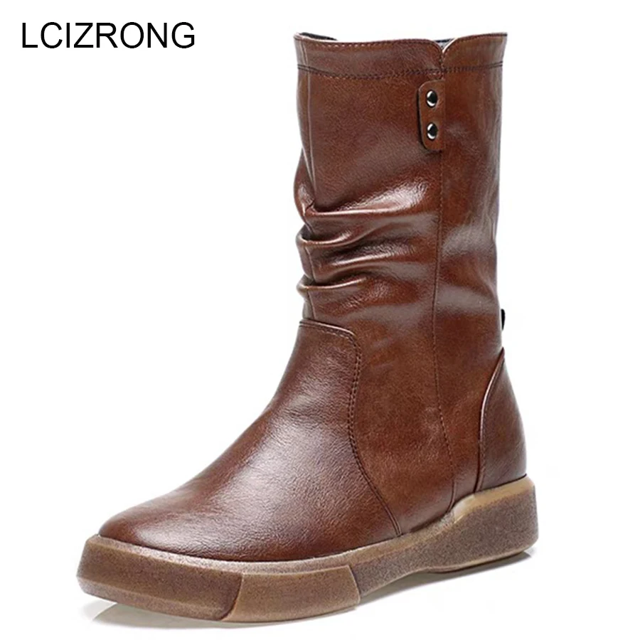 

LCIZRONG 2019 New Winter Vintage Martin Boots For Women Big Size 35-42 Warm Comfortable High Boots Non-slip Plush Female Shoes