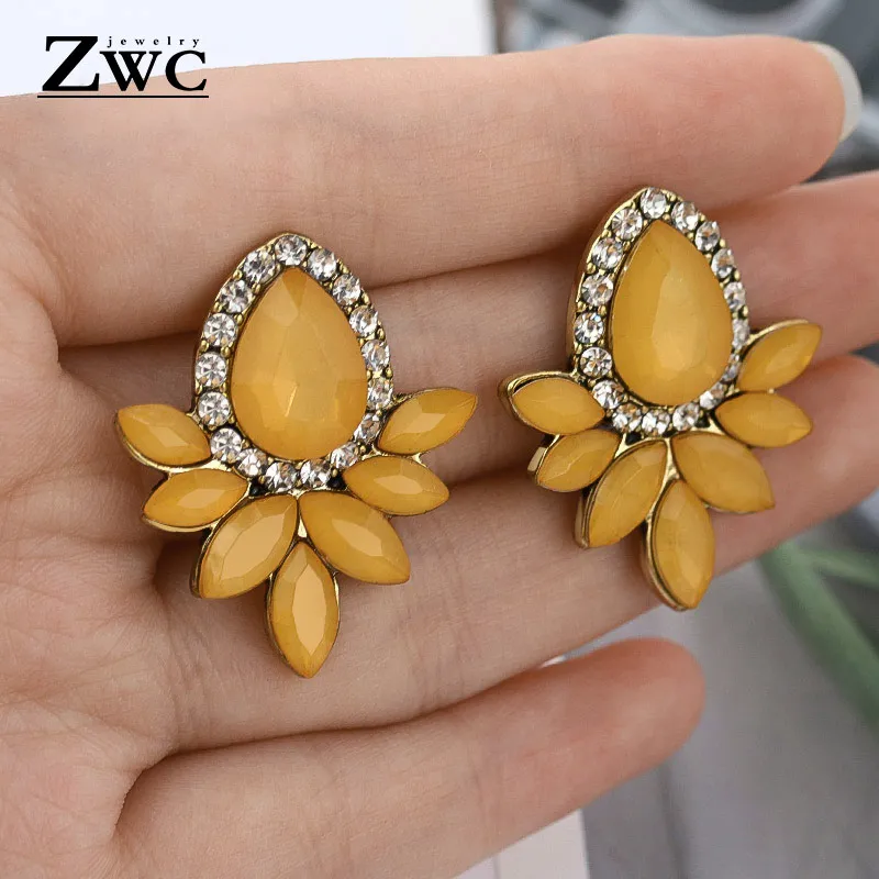 Yellow 2 ZWC, Модные Винтажные корейские Разноцветные серьги-капли с цирконием для женщин и девушек, вечерние серьги со стразами бижутерия - Окраска металла: Yellow 2