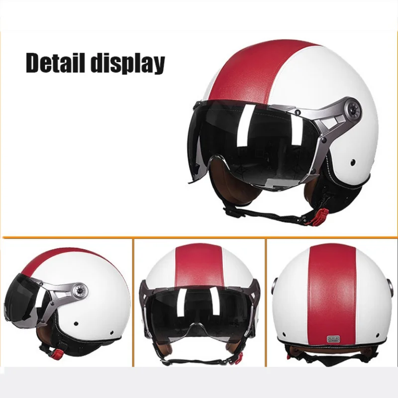 Motorcycle Helmet German Leather Style Vintage Open Face Retro Cruise Chopper Biker Pilot DOT Size L-XL | Автомобили и мотоциклы