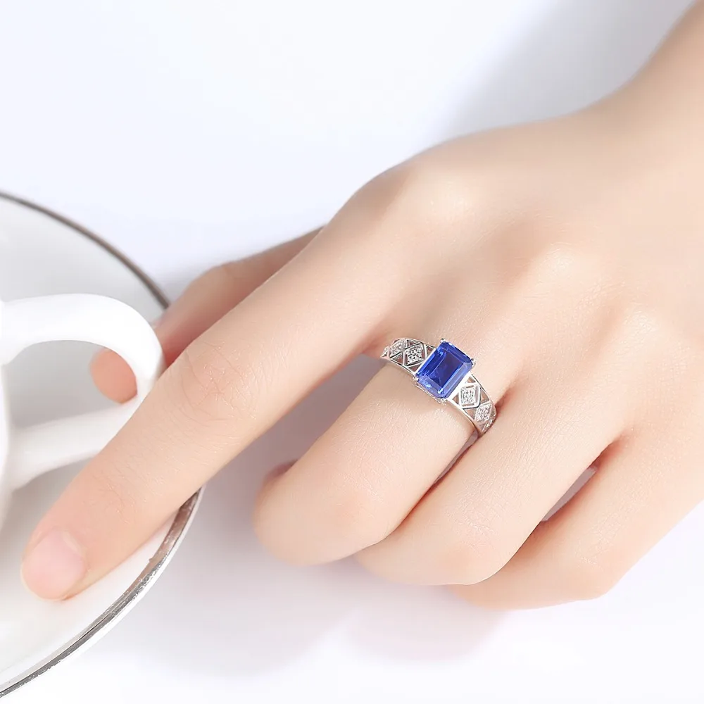 CZCITY Gorgeous 925 Sterling Silver Rectangle Sapphire Engagement Rings for Women Mystic Cutting Bridals Wedding Jewelry | Украшения и