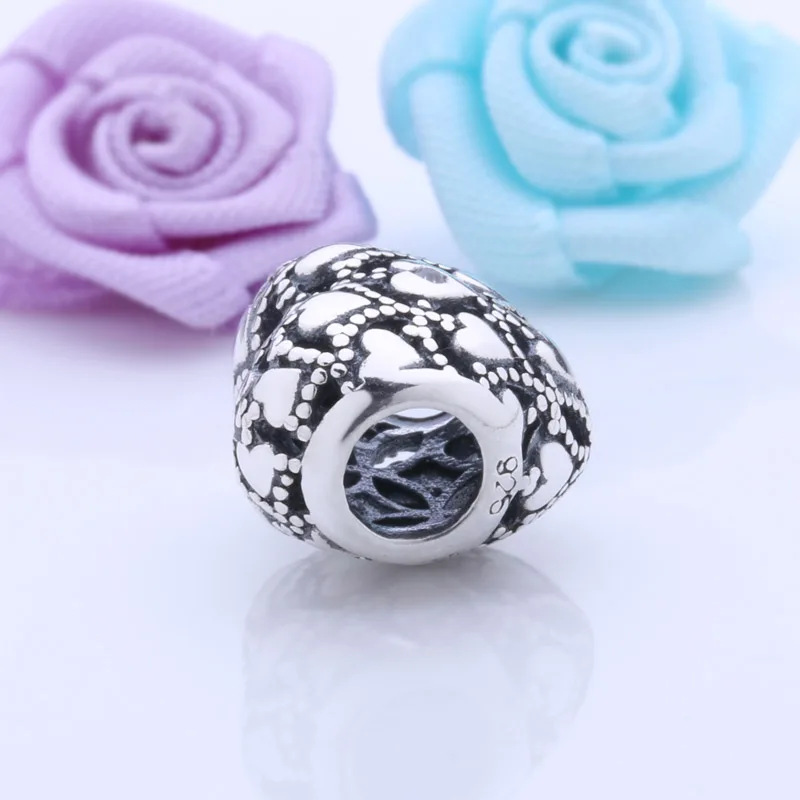 Романтический античный 925 пробы Серебряный клуб Шарм 2017 год Сердце Бусины Fit DIY