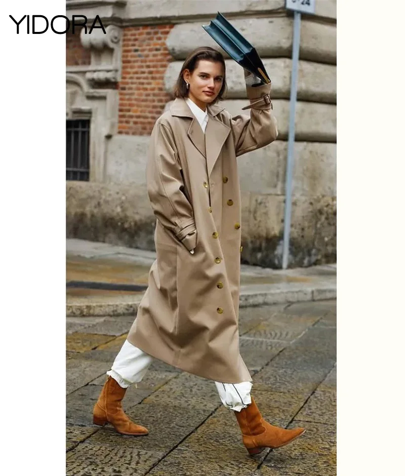 Двубортный тренчкот оверсайз с круглым силуэтом из хлопчатобумажной смеси