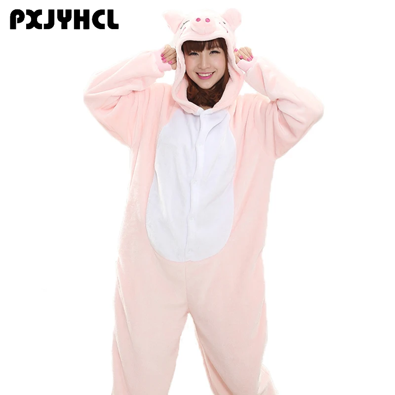 

Adult Anime Kigurumi Onesies Pink Pig Costume For Women Men Animal Unicorn Onepieces Girl Flannel Sleepwear Home Wear Cloths