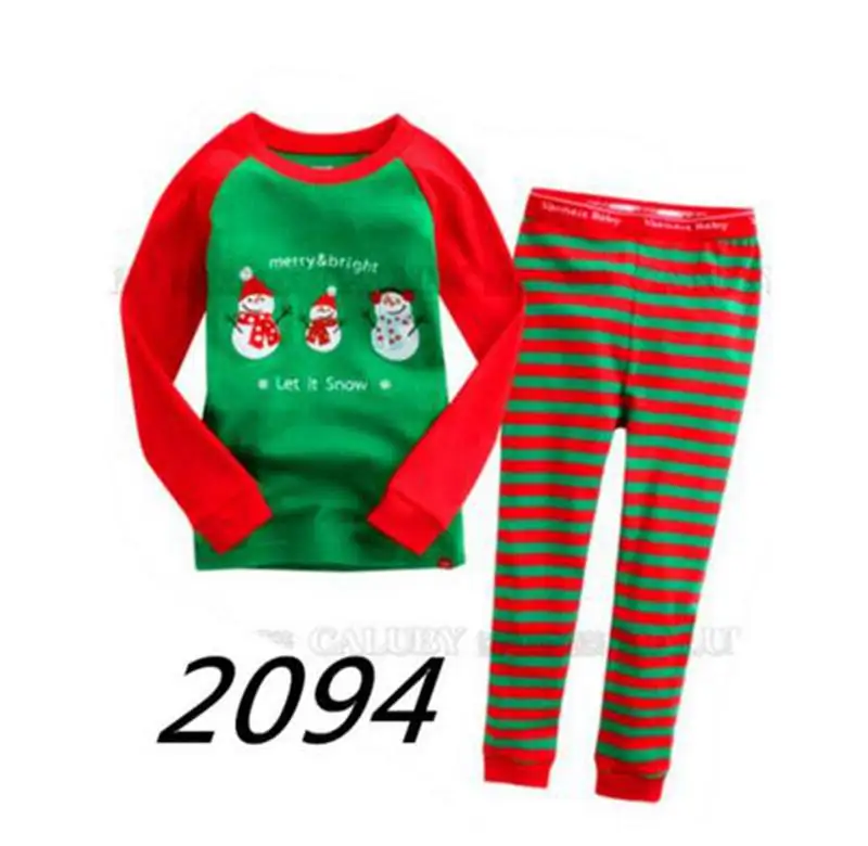 New Boys Christmas Pajamas 100% Cotton Children Red Santa T-Shirt Green White Striped Trouser Girls Sleepwear Tree Clothes | Детская