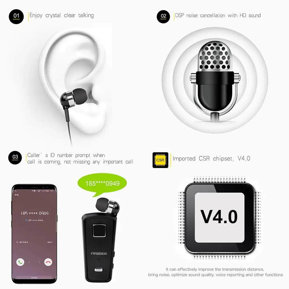 2018 Новинка Fineblue F980 Беспроводная bluetooth гарнитура в ухо с микрофоном Вибрирующая