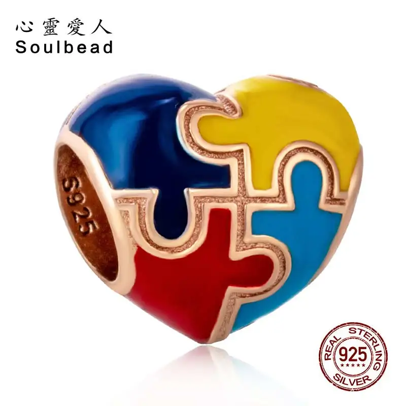 Soulbeadle пазл из кусочка сердце Шарм с розовым золотом 925 серебро Fit Pandora браслет на