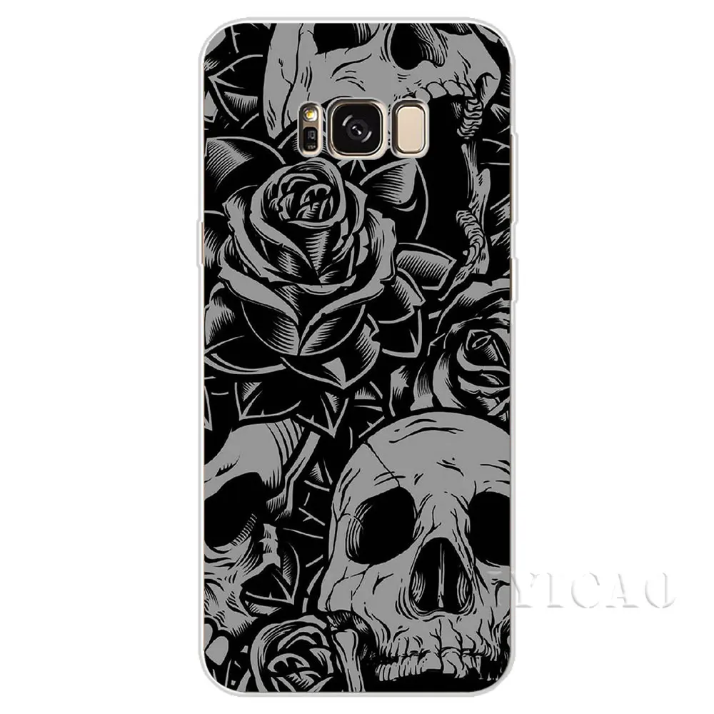 IYICAO розовых роз черепа Pattern Жесткий чехол для Samsung Galaxy S6 S7 край S8 S9 S10 плюс S10e Note 8 9