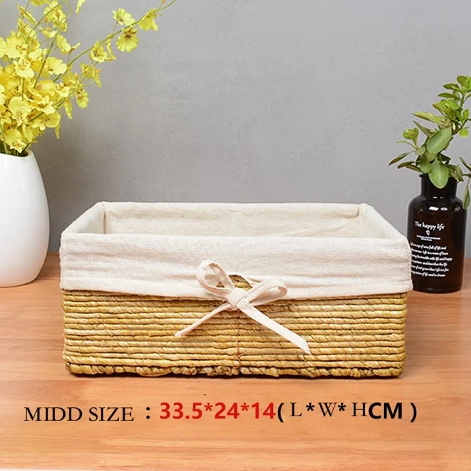 33.5x24x14cm Корзина грязной одежды поддельная плетёная ротанговая косметические корзины для хранения игрушек соломенный набор посуды для снеков кухонные коробки с подкладкой - Цвет: 33.5x24x14cm