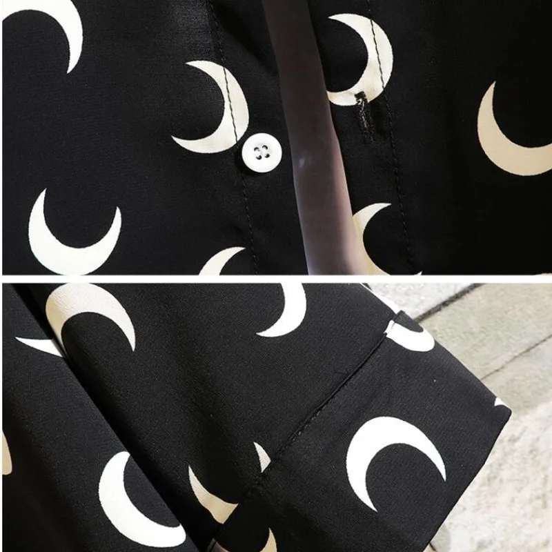 

#6906 Black White Casual Shirt Men Regular Fit 4XL 5XL Plus Size Hip Hop Streetwear Japanese Style Casual Shirts For Men Printed