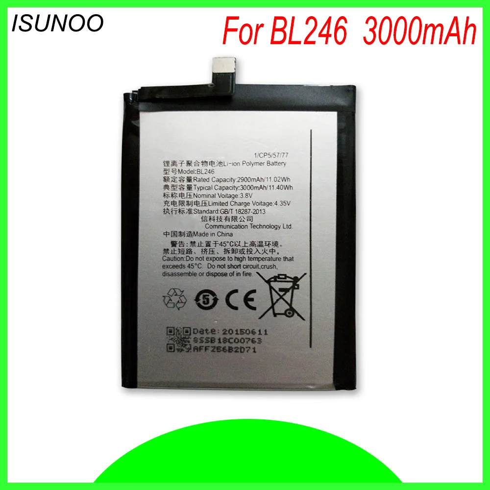 Аккумулятор ISUNOO BL246 BL 246 3000 мАч для Lenovo VIBE Shot Z90|Аккумуляторы мобильных телефонов| |
