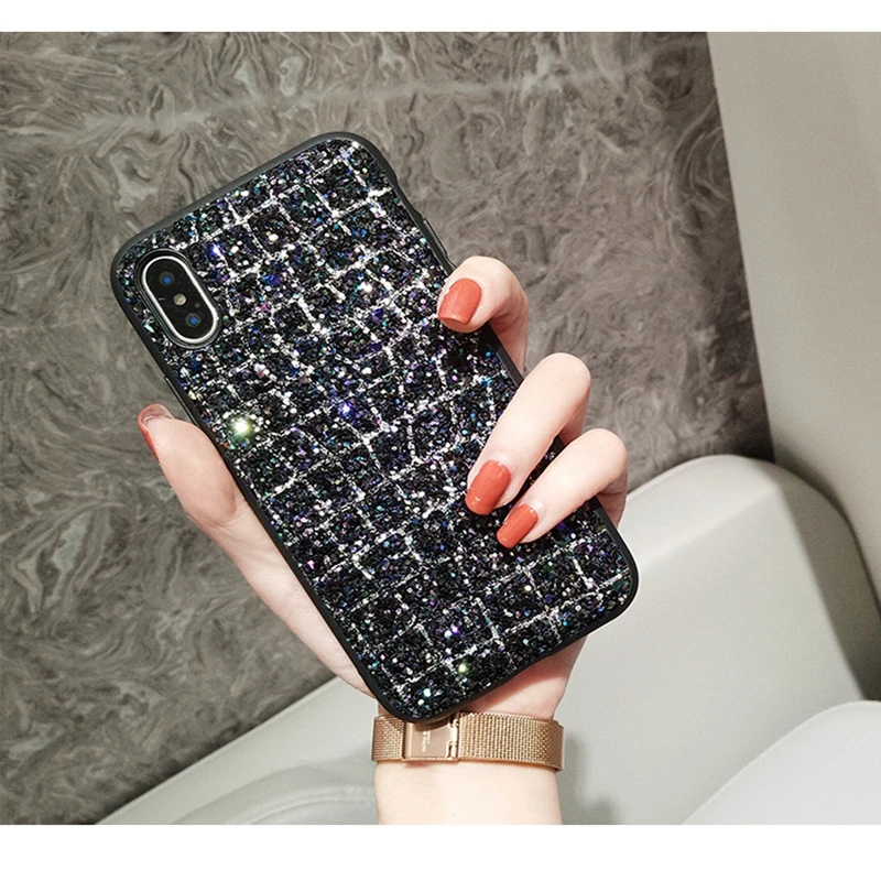 For iPhone X Case Classical Grid Bling Glitter Sequins Hard Cover 8 7 6 6S Plus Full Protective iPhone8 |