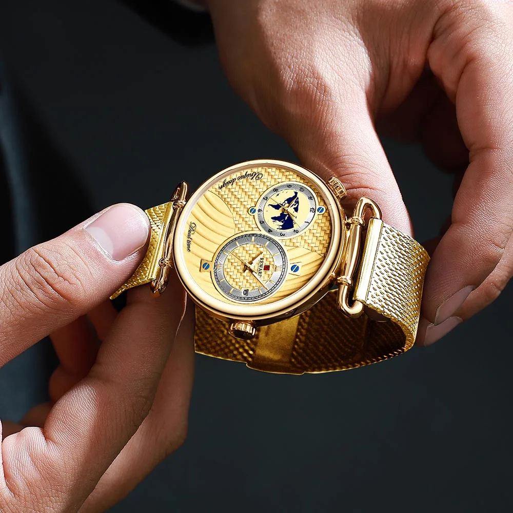 Часы наручные мужские кварцевые роскошные модные деловые золотистые