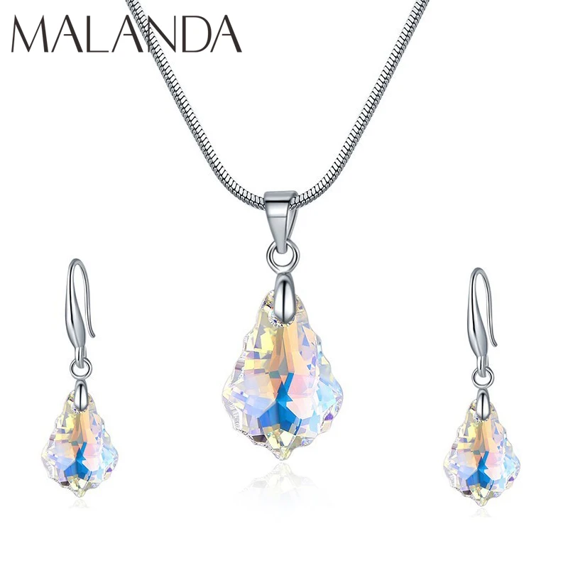 

Malanda Fashion Crystal From Swarovski Set Water Drop Necklace Earrings For Women Jewelry Sets Wedding Party Gift Accessories