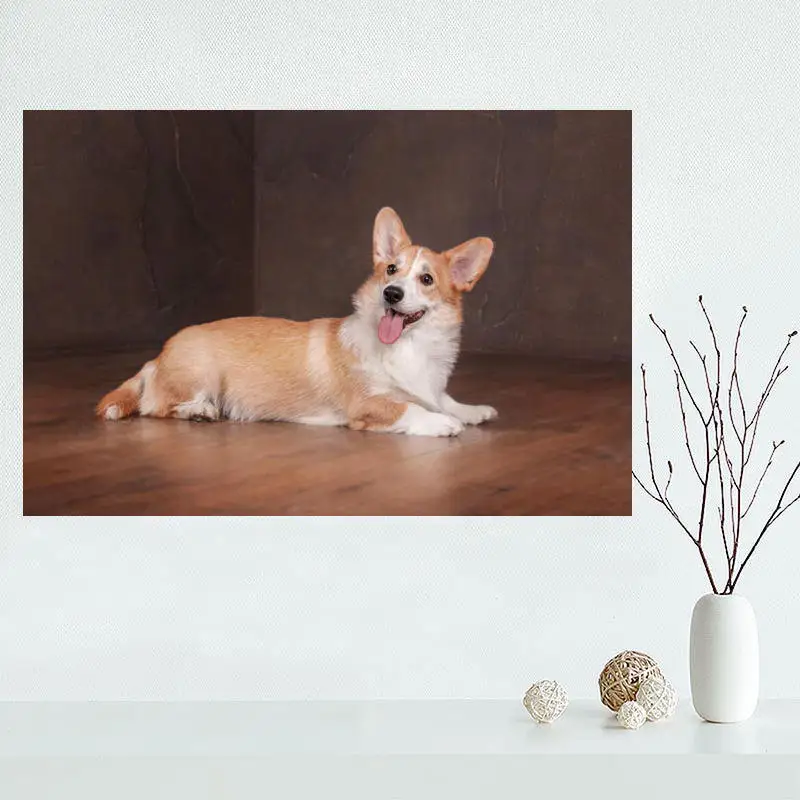 Custom canvas poster Corgi painting High Quality wall Art Fabric Cloth Print | Дом и сад