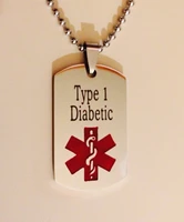 high quality custom personalized stainless steel medical id alert necklace cheap hot sales medical type 1diabetic dog tag