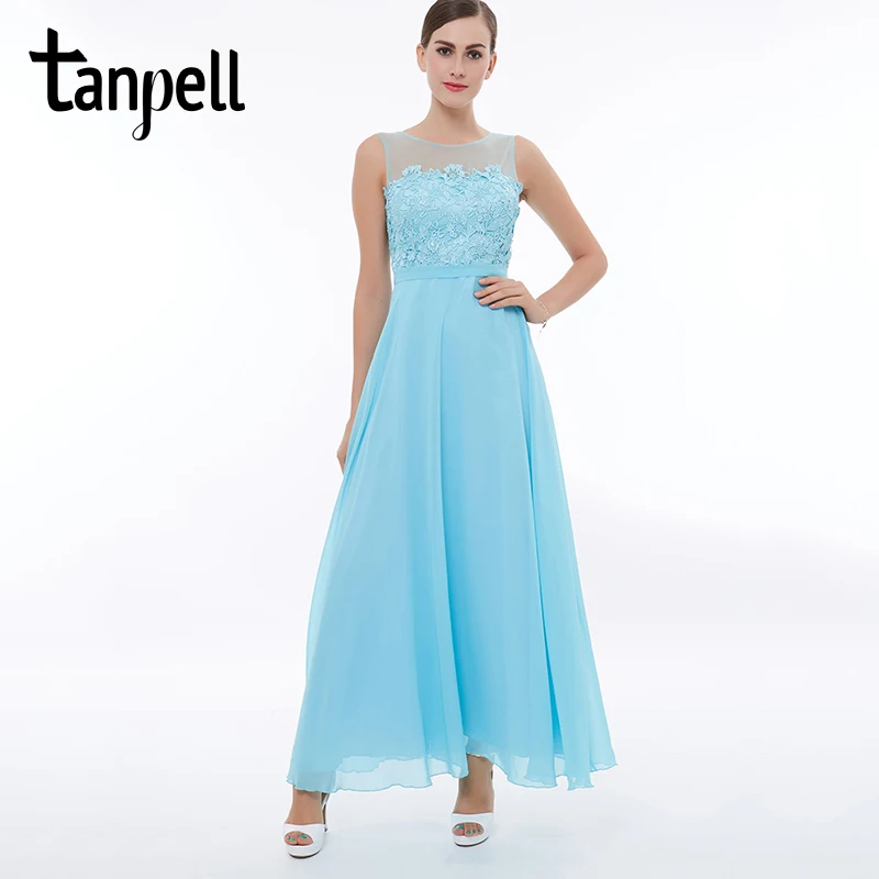 Женское длинное платье для выпускного Tanpell голубое трапеция длиной до щиколотки