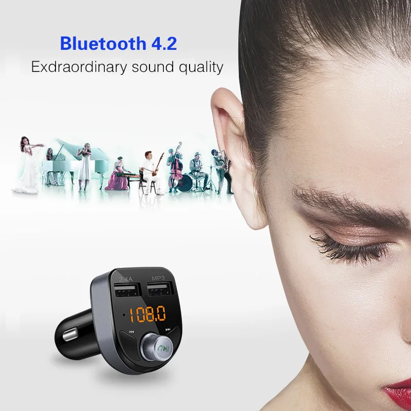 FM передатчик громкой связи bluetooth car kit MP3 плеер светодиодный Dual USB 3.1A автомобиля
