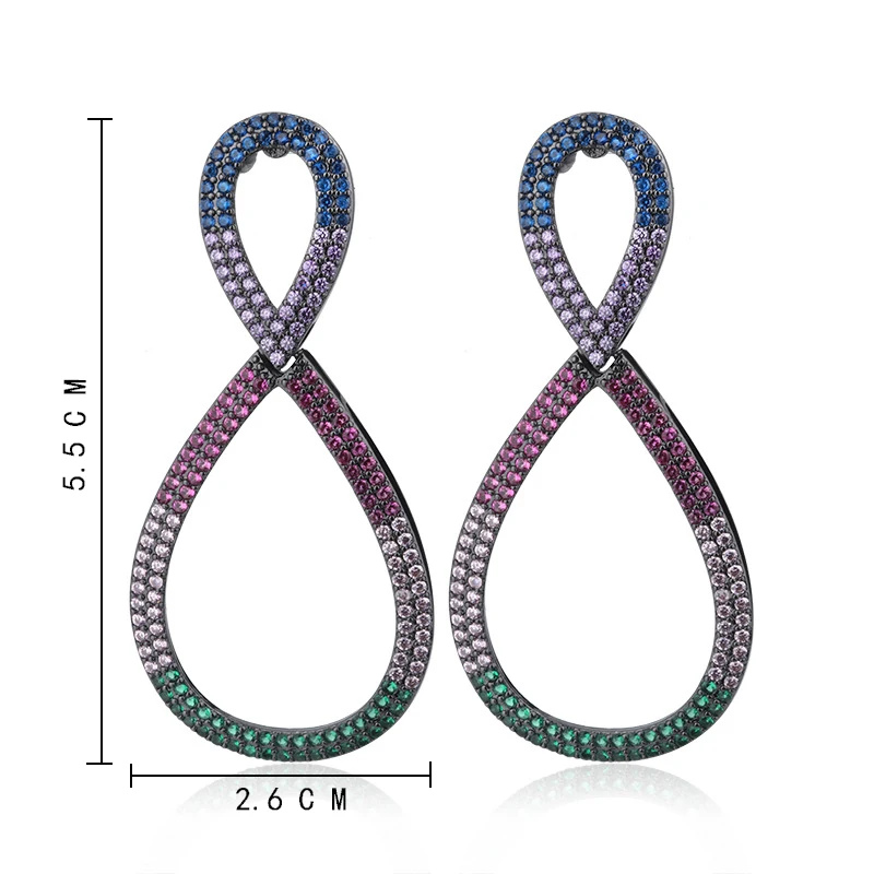 Серьги-Подвески 4 цветов медные разноцветные Серьги с фианитом класса ААА