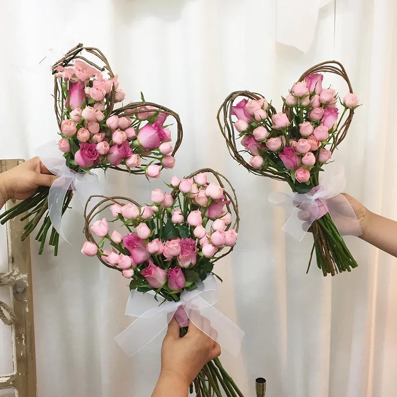 2 Pack Heart-Shaped Natural Wicker DIY Flower Wreaths for Wedding Decoration and Home Decor Supplies image 2